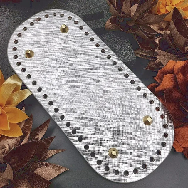 22x10cm Woven Long Bottom for Knitted Bag PU Leather Bag Accessories Handmade Bottom With 52Holes DIY Crochet Bag Bottom silver