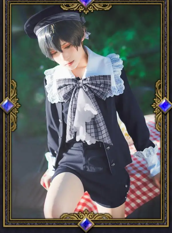 Аниме Черный Дворецкий Косплей Kuroshitsuji костюмы Ciel Phantomhive ролевые игры Униформа пальто+ футболка+ брюки+ бант+ шляпа+ носки+ Леггинсы Новинка