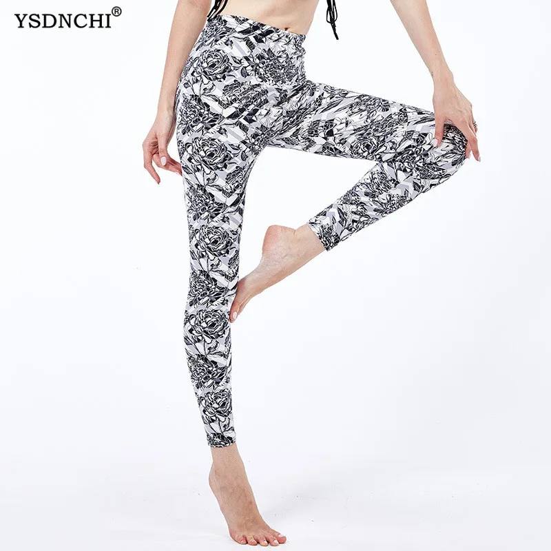 

YSDNCHI Geometric Floral Printed Leggings for Women Polyester Fashion Summer Soft Skinny Fitness Legging Elastic Female Trousers
