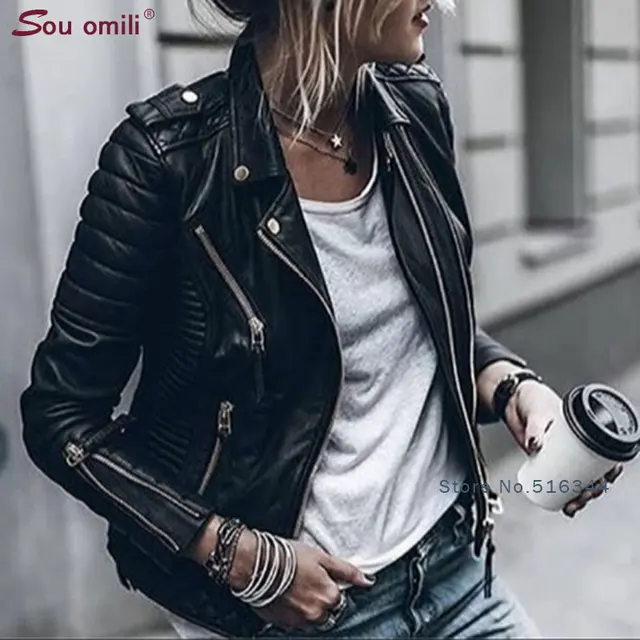 Leather Jacket Women Rivet Punk | Biker Leather Coat Rivet Women - Leather  Jacket - Aliexpress