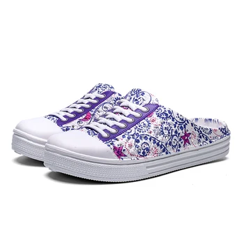 

2020 New Fashion Summer Sanadals Women Shoes Half Slippers Lace Up Sandal Pink Blue Chinese Graffiti Closed Toe Designer Sandals