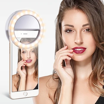 

USB Rechargeable Selfie LED Ring Light Universal Clip-on Selfie Ring Lights LED Sefie Lamp Ring Flash Lenses for Phone Laptop