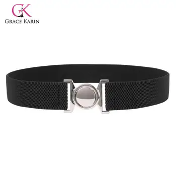 

Grace Karin Women Dress Apparel Accessorie Elastic Waist Belt 2020 New Fashion Waistband Belt Silver Round Buckle Cinturon Mujer