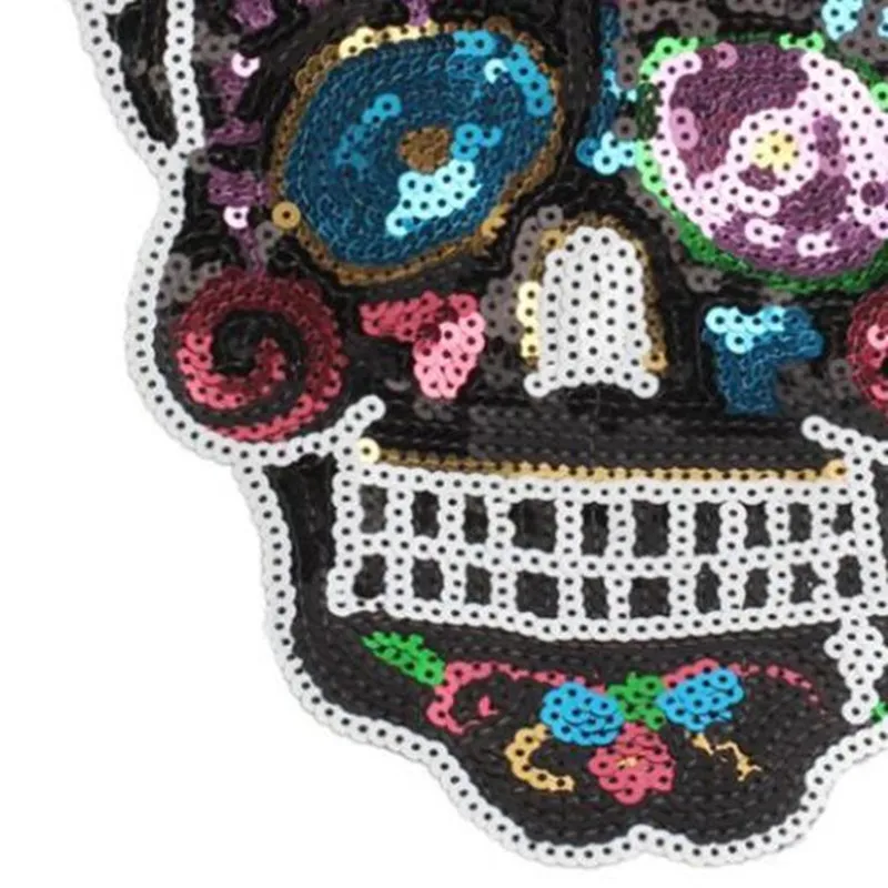 Biker Patches for clothing T shirt 265mm Skull Flower Sequined Sequins T-shirt Womens Fashion Tops Shirt Womens Patch Clothes