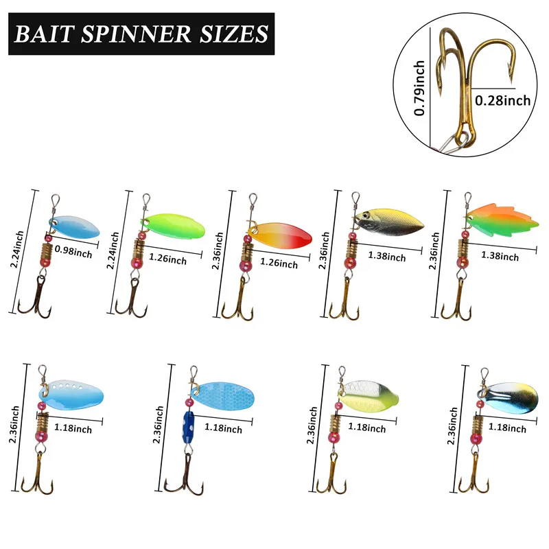 46Pcs/lot Spoon fishing Spinners bait 3g-12.5g Rotating Metal sequins jigs  hooks Artificial Bait for Trout Bass fishing lure