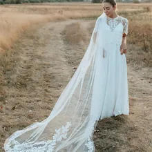 Романтические белые тюлевые Свадебные вуали цвета слоновой кости с кружевной аппликацией, Длинные свадебные аксессуары с гребнем, настоящие фотографии