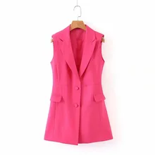 ^#Cheap Temperament suit jacket Early autumn elegant single-breasted long pink blazer Women's sleeveless suit vest 2019 new women's suit ^#Cheap Temperament suit jacket Early autumn elegant single-breasted long pink blazer Women's sleeveless suit vest 2019 new women's suit