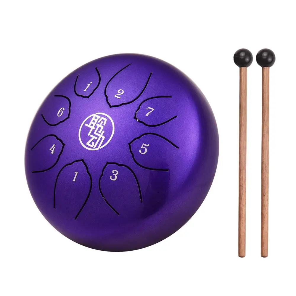 6 Inch Steel Tongue Drum Handpan Drum 8-Notes C-Key Percussion Instrument with Mallets Bag Wiping Cloth