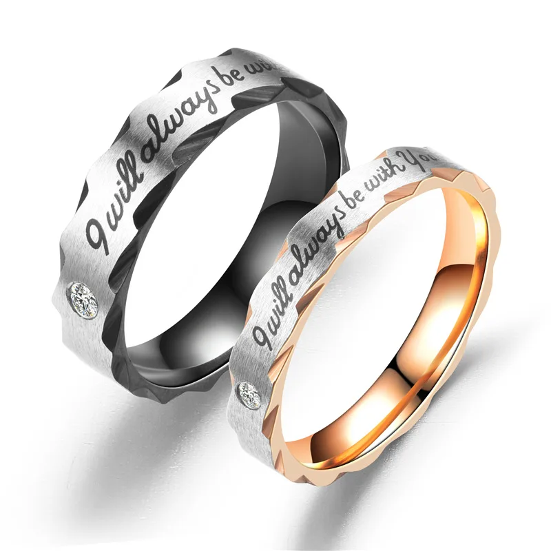 

AMORUI Romantic "I will always be with you"Couple Rings Titanium Steel AAA Zircon Anniversary/Wedding Rings For Lovers Women Men