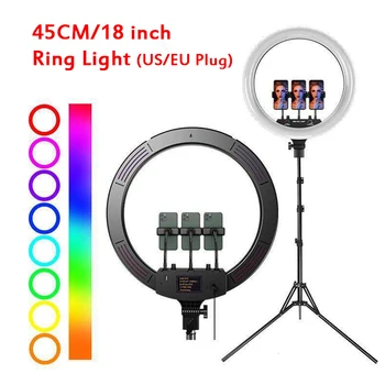 

18 inch 45cm LED Video Selfie Ring light Photography Lighting With Phone Holder For Youtube Tiktok Live Streaming Makeup Beauty