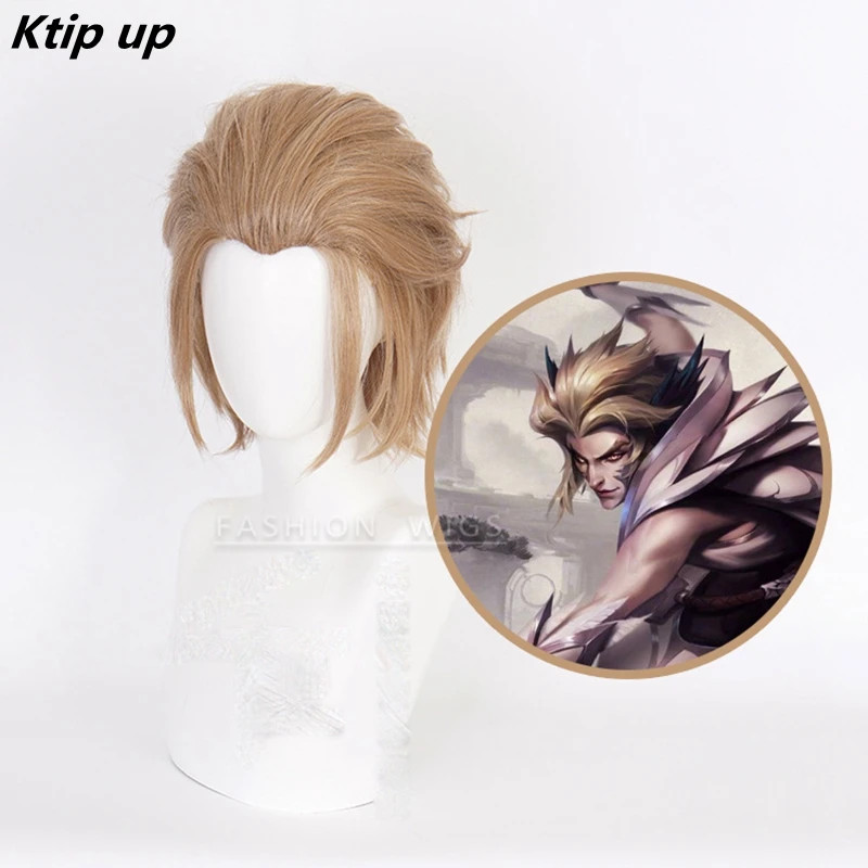 

Ktip Up Game LOL Rakan Cosplay Costume Wig League Of Legends LOL Rakan The Charmer Skin Short Synthetic Hair Halloween Play Wigs