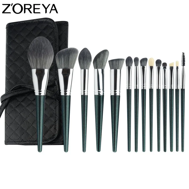 ZOREYA набор кистей для макияжа, 14 шт., кисти для макияжа, пудра, румяна, контур, тени для век, бровей, губ и ресниц, кисть