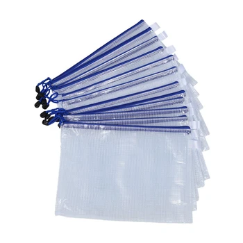 

12 Pcs White Plastic Zipper Pen File Document Bags Folders Pockets
