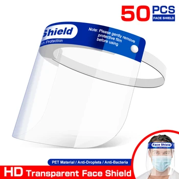 

50PCS Face Masks Anti-droplets Anti-fog Dust-proof Face Shield Protective Cover Transparent Face Eyes Protector Safety Mask