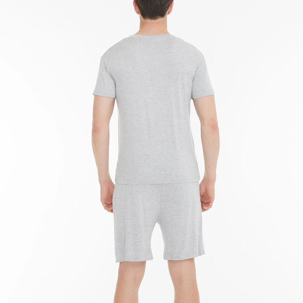 Lu's Chic Men's Short Sleeves Pajama Set Tops Shorts Summer Loungewear Modal Soft Sleep PJ Set Solid Cotton 2 Pieces Nightwear