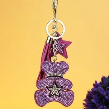 

Korean Cashmere Creative Tassel Bear Hot Rhinestone Keychain ExplosiOn Models Bag Pendant Decorative Jewelry
