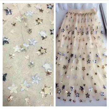 

Apricot Black Gray Stars Gauze Embroidery Lace Fabric 2020 Sequin Mesh Lace Fabric For Sewing Dress 1Yard