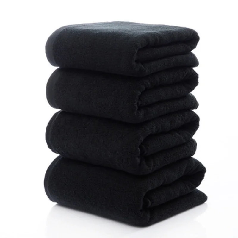 

2019 New Solid Black 100% Cotton Face Towels Hand Towel Bath Towels for Adults Beach Towel Hotel 2 sizes 70*140cm 35*75cm YMT001