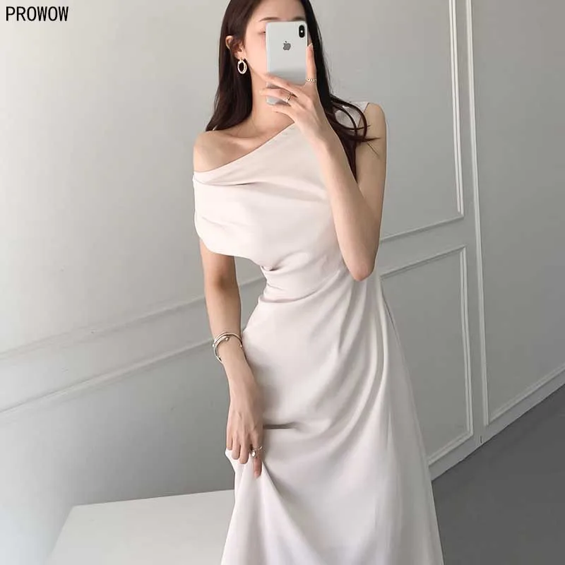Elegant Summer Women Dress 2020 Plus Size Cotton Office Slim Waist Long Dress Ladies Off Shoulder Korean Chic Vacation Dresses