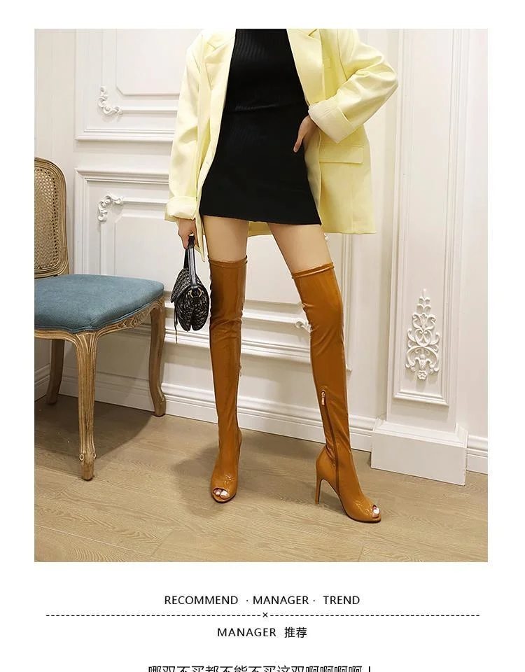 Women Pole Dance Shoes Woman Dancing Boots 2021 Net Red Patent Fish Mouth High Tube Boots Show Women's  High Heels Boot