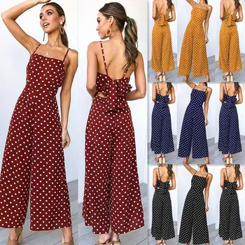 

Four Different Color Womens Summer Bow Dot Losse Sleeveless Playsuit Bodycon Party Jumpsuit Romper Long Trousers