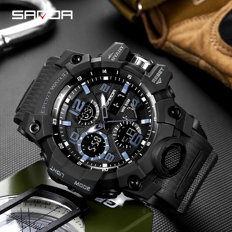 Новые спортивные мужские часы SANDA G Style S Shock с большим циферблатом для мужчин
