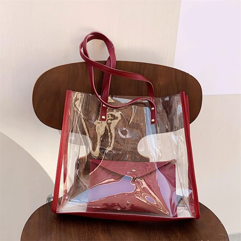 Candy Jelly Beach Bags Women Travel Pvc Clear Transparent Tote Bags Women  Fashion Large Transpare Casual Shopping Shoulder Hot - Shoulder Bags -  AliExpress