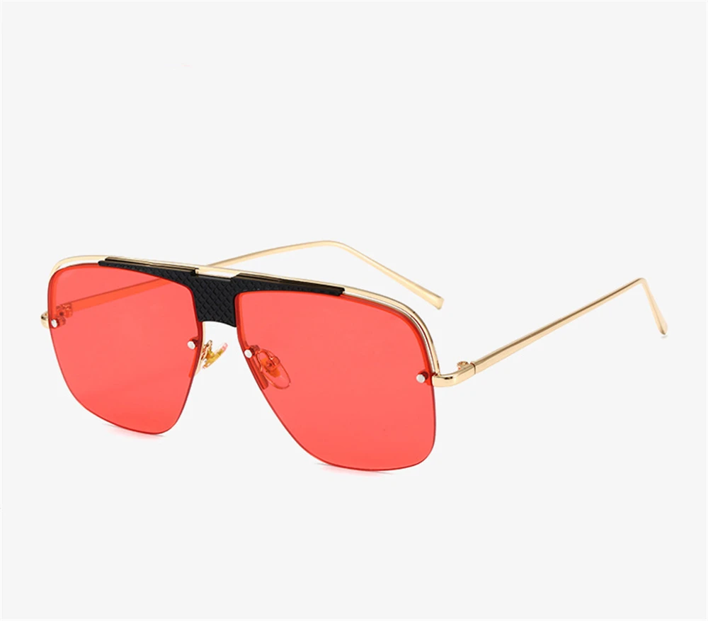 Европейский и американский тренд, металлические солнцезащитные очки, новинка, для мужчин и женщин, большая оправа, двойной луч, модные солнцезащитные очки, очки с защитой от ультрафиолета - Цвет линз: Gold frame red piece