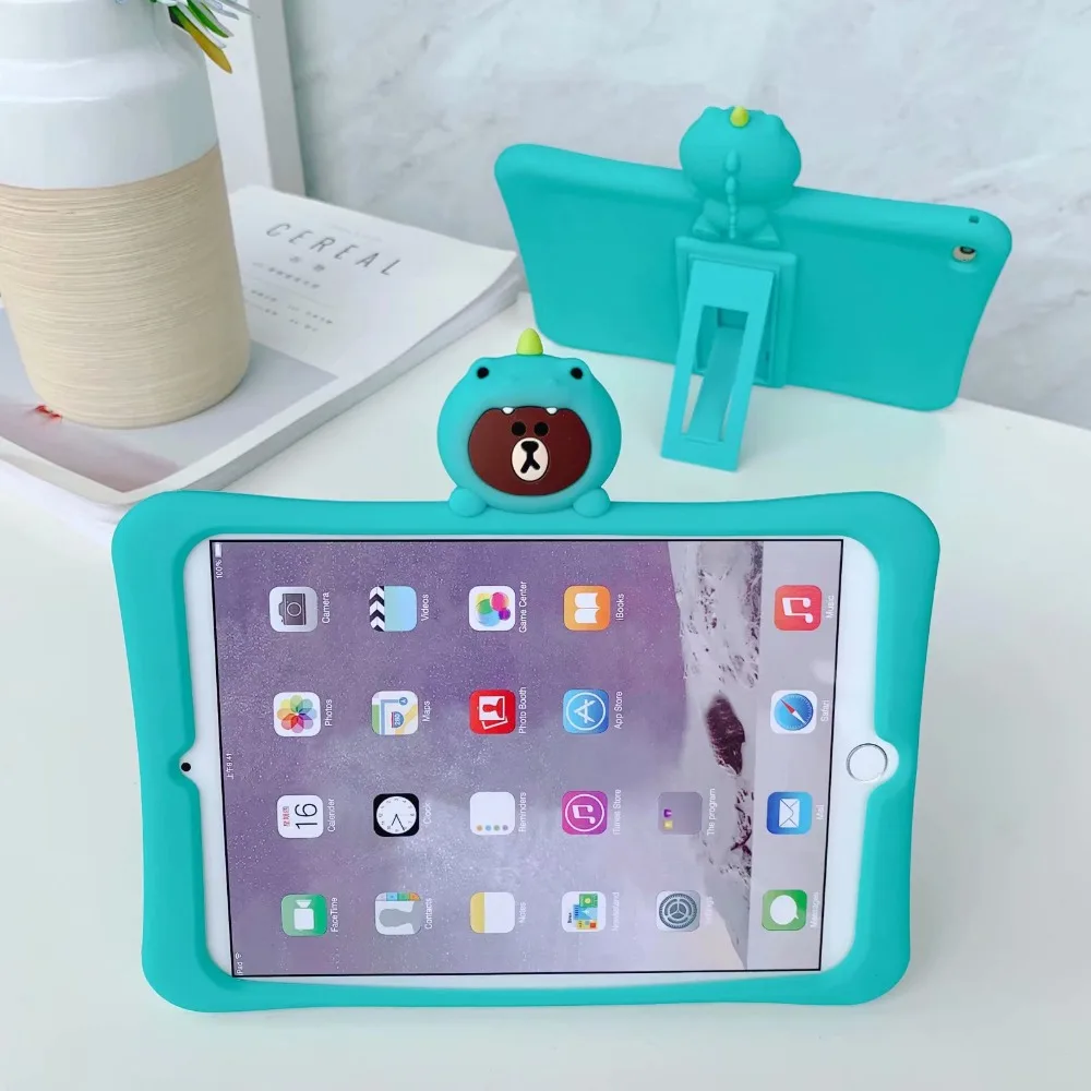 Kids Safe Non-toxic Soft Silicone Dinosaur Bear Pattern Cartoon Tablet Case for IPad Air 3 Pro 10.5" Stand Cover Coque+pen