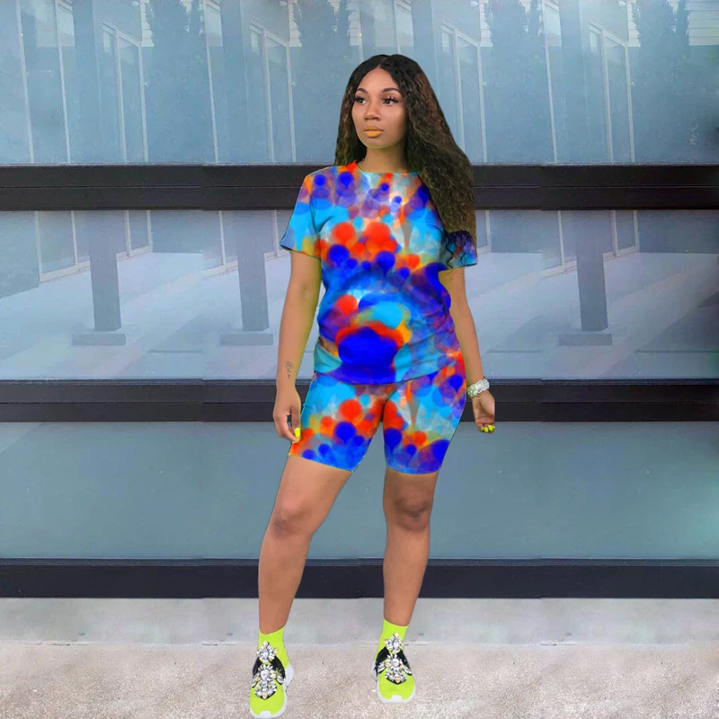 Женский Повседневный короткий комплект из двух предметов с принтом в виде