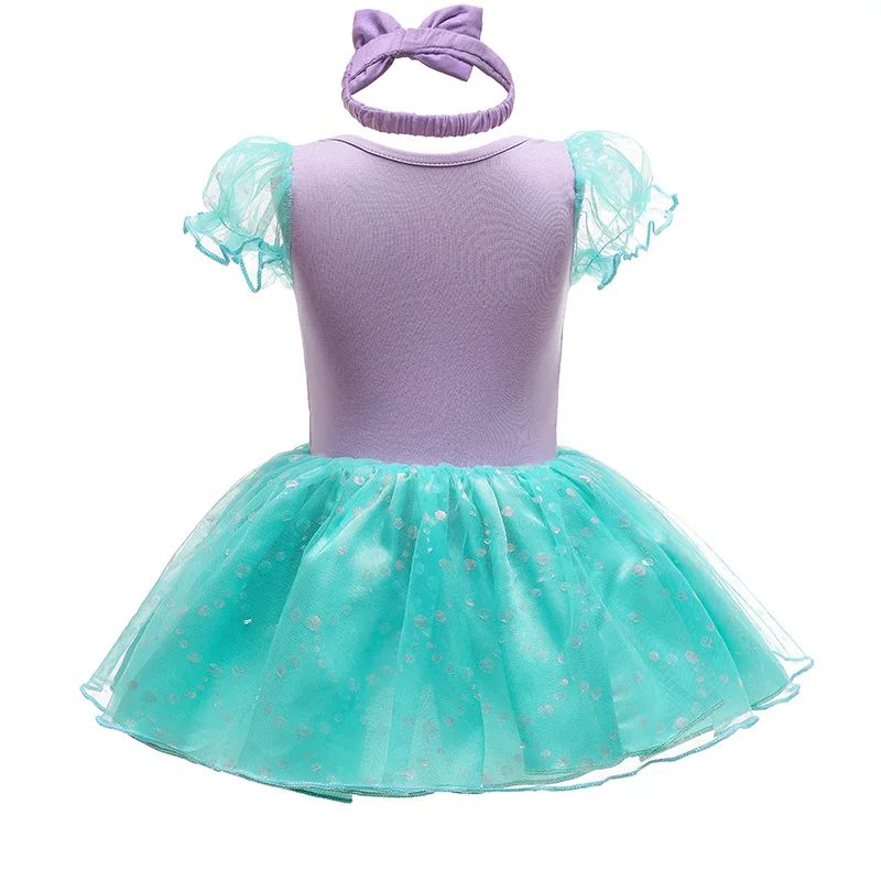 Infant Girl Romper Dress With Headband Elsa Belle Mermaid Snowwhite Fairy Tris Baby Girl Clothes Size 3-18M Baby Quality Dress Baby Bodysuits cheap