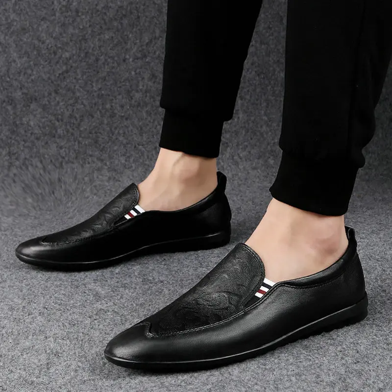 

Genuine Leather Luxury Brand Mens Loafers Moccasins Breathable Slip on Black Driving Shoes Men Casual Shoes A52-59
