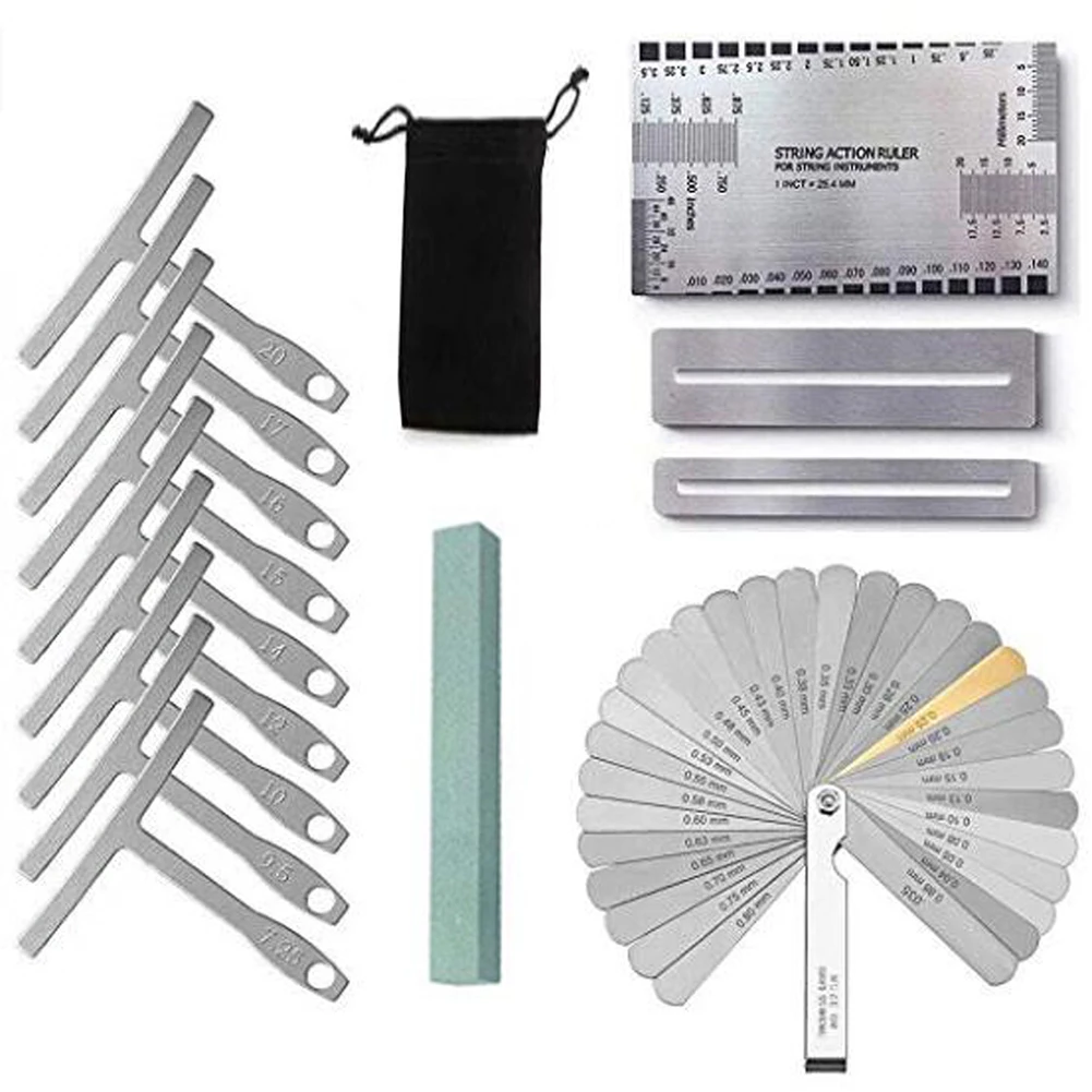 

14 Pcs Repair Metal Home Guitar Bass Radius Gauge Ruler Musicians Measure Luthier Tool Kit String Action Instruments Accessories