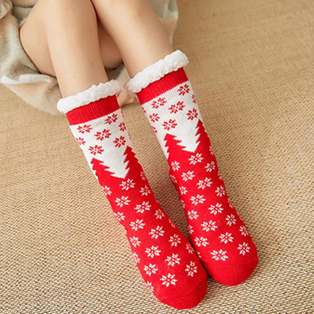 Рождественские носки, женские хлопковые удобные мягкие носки, толстые Нескользящие зимние носки-тапочки, забавные носки, чулочно-носочные изделия