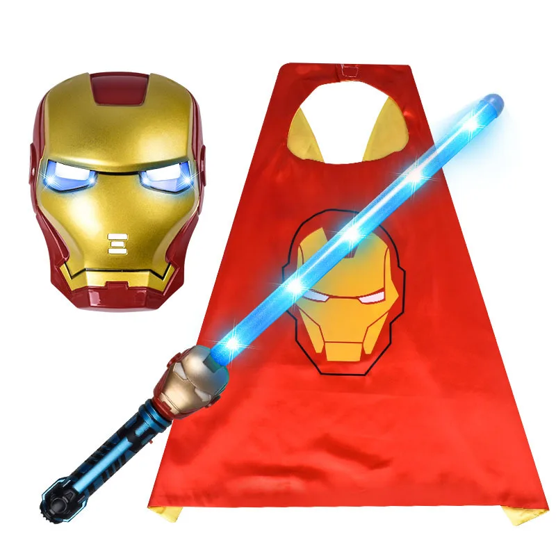 

Iron Man Weapon Luminous Mask Children Wear COS Dressing up Gloves Emission Mantle Set Halloween Toy