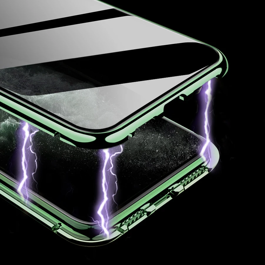 Металлический магнитный адсорбционный чехол для iPhone 11 Pro Max X XR XS Max, чехол из закаленного стекла, Магнитный чехол для iPhone 8, 7 Plus, флип-чехол