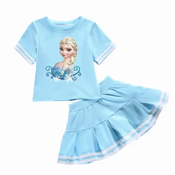 

Summer girls round neck suit students school uniform casual sports children's suit Frozen 2 princess children clothing