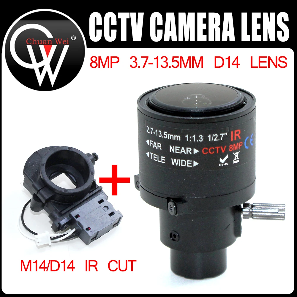 8MP 2.7-13.5mm lens Manual zoom lens Varifocal cctv IR D14 Lens F1.3 1/2.7