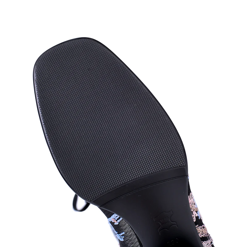 Летние ботинки из сетчатого материала; модные женские туфли на низком каблуке с вышивкой; черные вечерние туфли до середины икры из коровьей замши с квадратным носком на толстом каблуке; C195