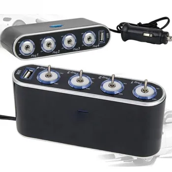 

Vehicle Cigarette Lighter Socket Splitter Car USB Ports Plug Adapter Car-styling 12V-24V 4 Way Multi Socket Auto Charger