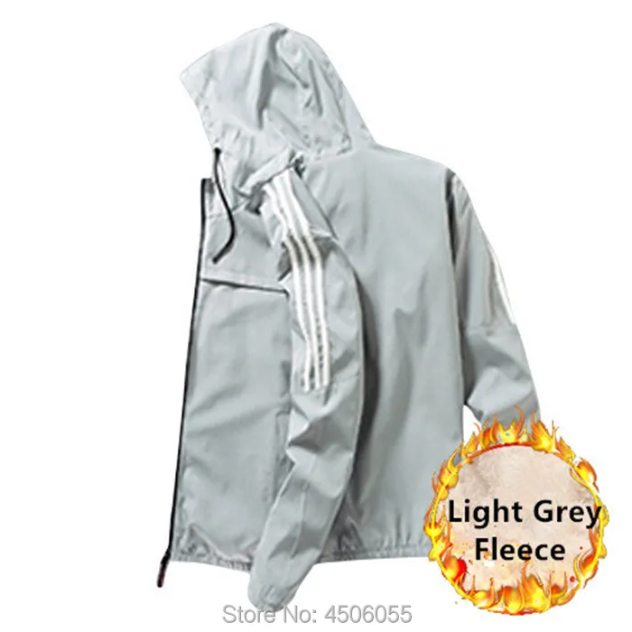 Куртка-бомбер, мужская спортивная куртка, ветровка с капюшоном, Мужская черная серая куртка размера плюс 6XL 7X 8XL 9XL, Мужская Флисовая ветровка - Цвет: grey with fleece