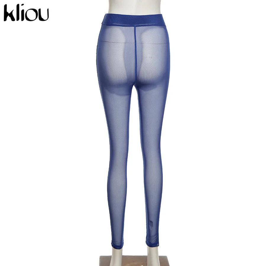 Kliou Mesh See Through Pants Women 2021 Hot Sexy High Waist Patchwork Sheer Leggings Body-shaping Baddie Style Skinny Trousers honeycomb leggings