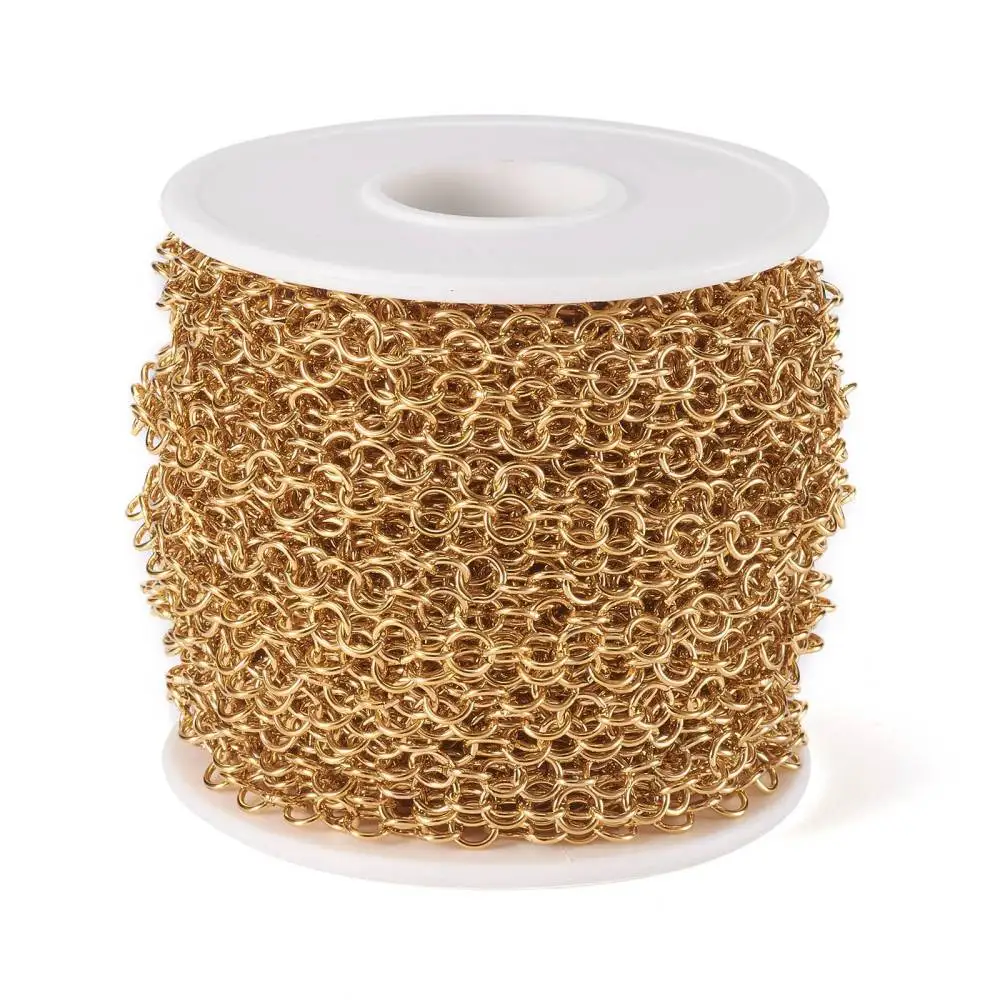 20m/roll 5x0.8mm 304 Stainless Steel Cable Chains Link Chain Unwelded Golden Color for DIY Bracelet Jewelry Making Accessories