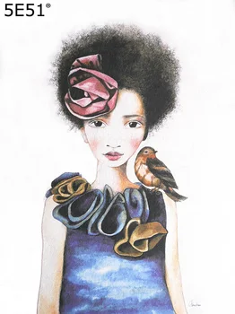 

Cotton and hemp cloth pure hand printing and dyeing patch canvas meal mat mouse pad watercolor decoration painting bird woman