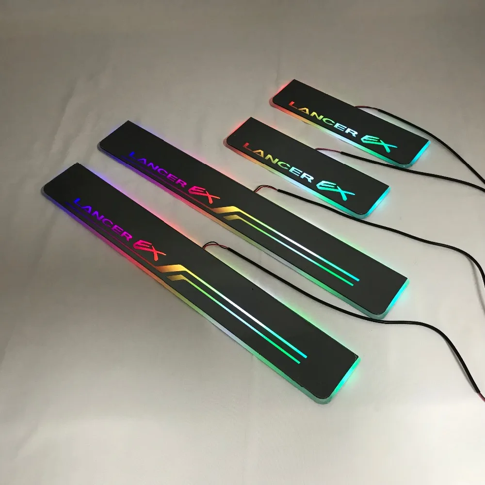 RQXR led движущиеся двери потертости для Mitsubishi Lancer ex динамический порог пластина плоская подкладка накладки rgb плавный свет, 4 шт