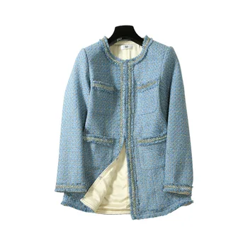 

High-end Women Tweed Nail Beads Short Autumn Coat Abrigos Mujer Invierno 2020 Korean Long Sleeve Jacket Casaco Feminino D8016