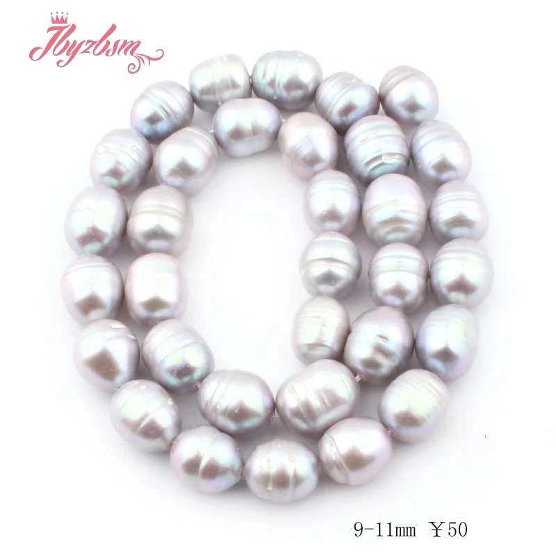 9-11 мм овальные бусины из культивированного пресноводного жемчуга бусины из натурального камня для женщин DIY ожерелье браслет серьги изготовление ювелирных изделий 15" - Цвет: Gray