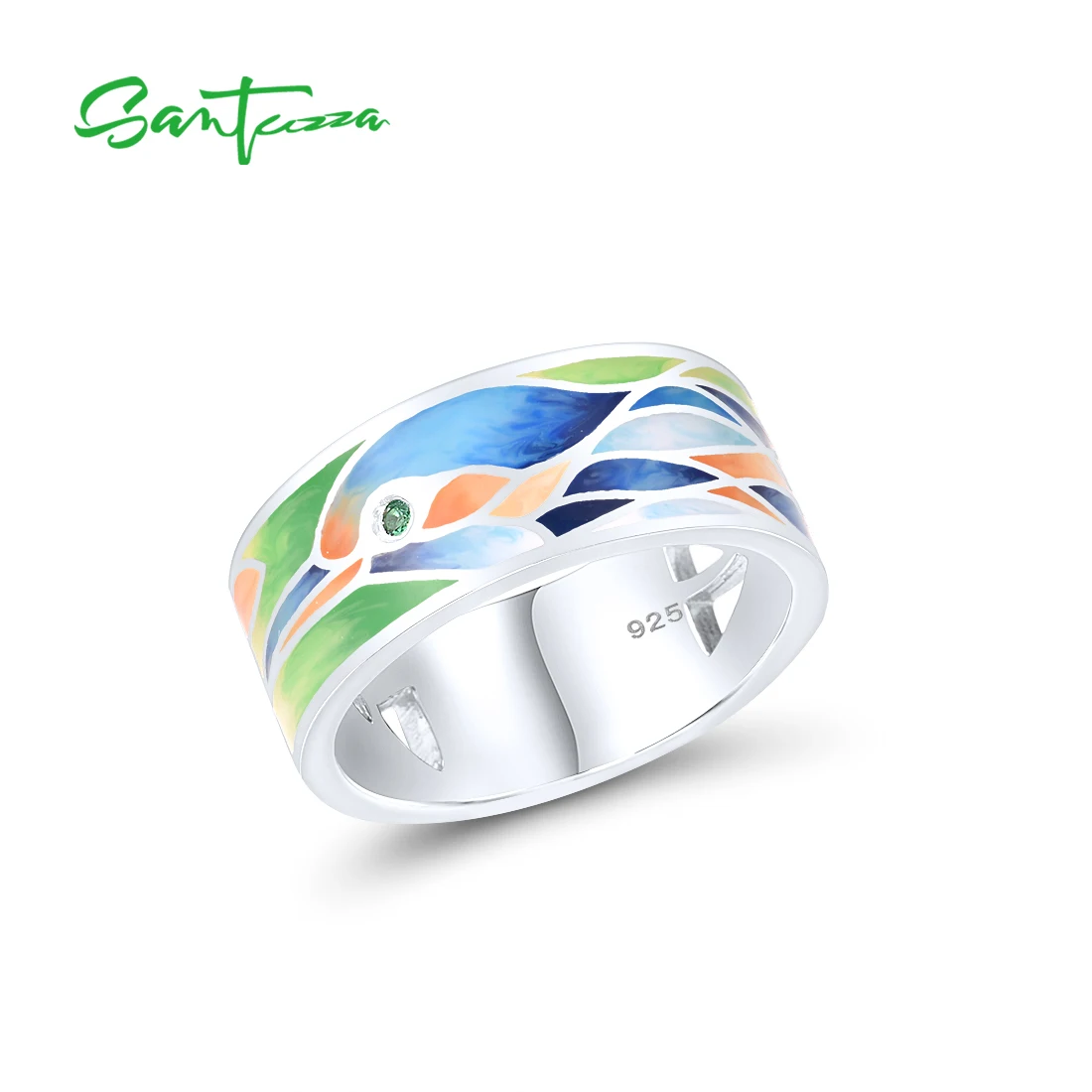 

Женское кольцо SANTUZZA, из серебра с зеленой шпинелью и птицей на эмали, модные ювелирные украшения ручной работы для вечерние