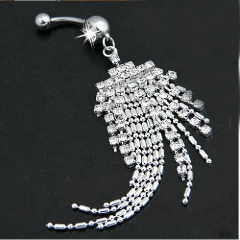 1PC New Belly Button Rings Long Dangled Bar Belly Piercing Ring Shinny Crystal Piercing Charming Ear Body Jewelry piercing jewelry body piercing jewelry body jewelry ear piercing jewelry