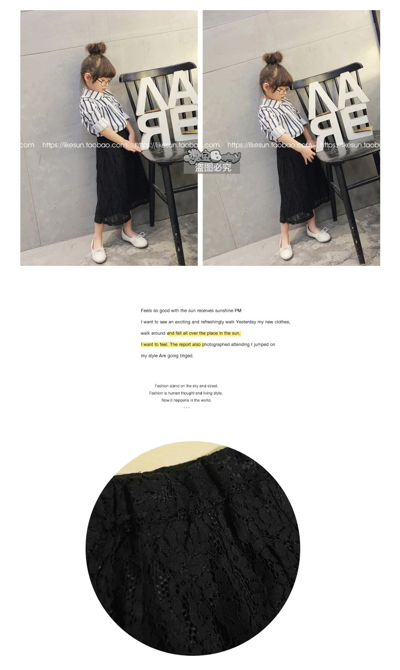 Spring New Style Childrenswear Hot Selling Korean-style Versatile Lace Girls Capri Loose Pants 2352